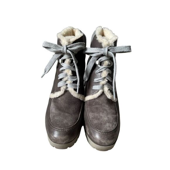 Cole Haan Platform Gray Suede Leather Ankle Wedge Boots size 8.5 - Picture 2 of 11